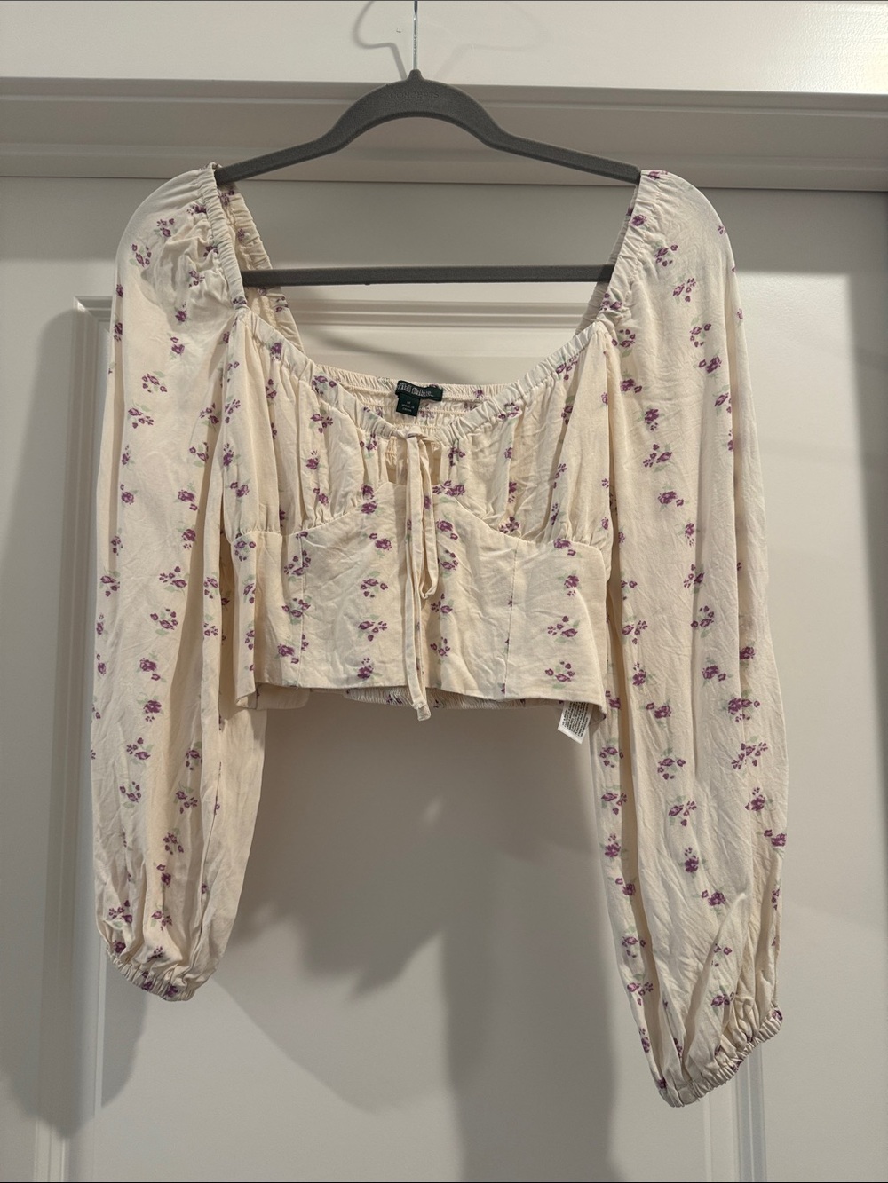 wild fable Cream Floral Drawstring Peasant Crop Top